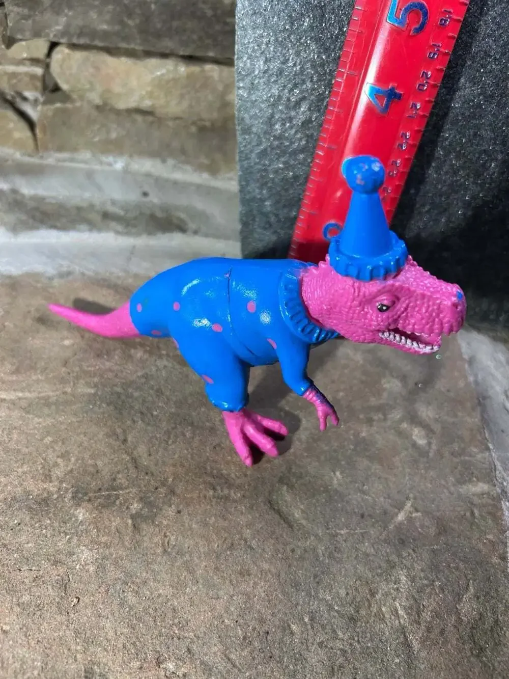Pink and Blue Birthday T-Rex Cake Topper plastic